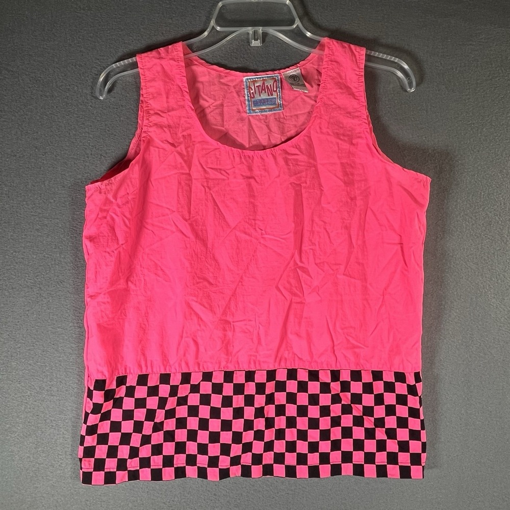 VTG 80s 90s Gitano Express S Hot Pink & Black Tank Top Rave Club Cyberpunk Pop